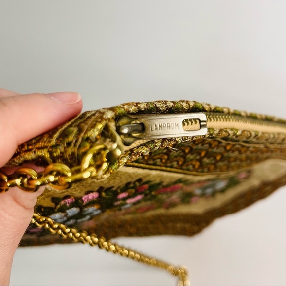 vintage italian metallic tapestry bag gold tone chain strap 10.5x6.5 inch - Picture 9 of 12